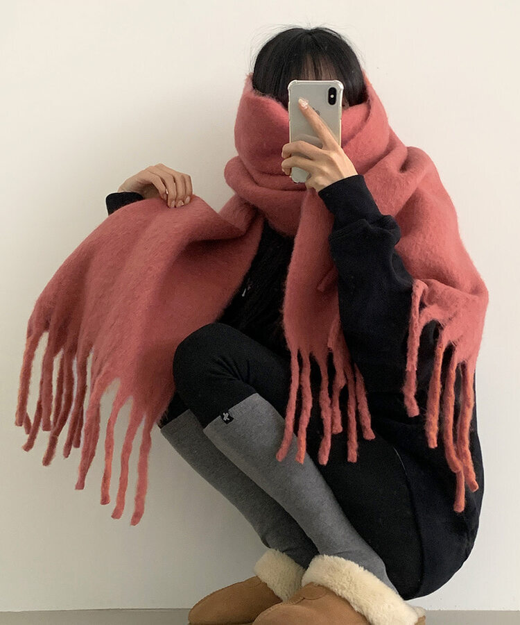 ロングタッセルマフラー12色 PINK