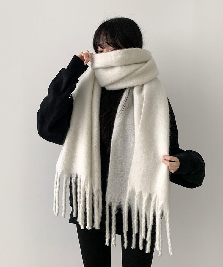ロングタッセルマフラー12色 WHITE