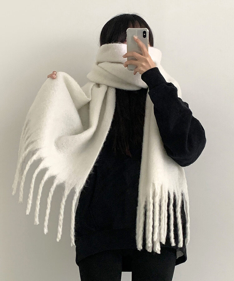 ロングタッセルマフラー12色 WHITE