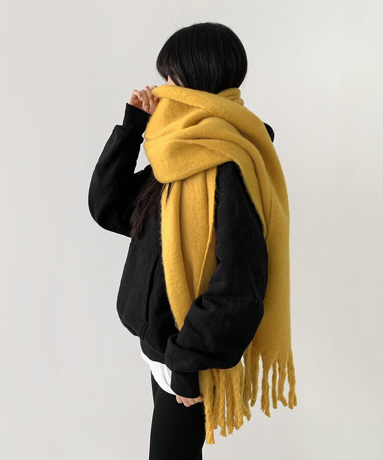 ロングタッセルマフラー12色 MUSTARD