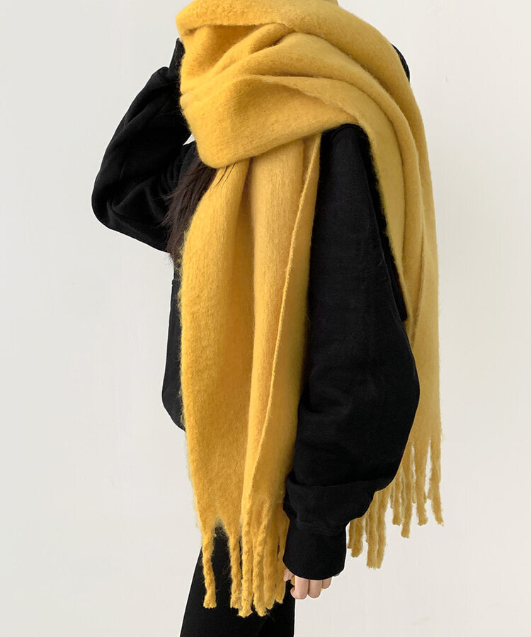 ロングタッセルマフラー12色 MUSTARD
