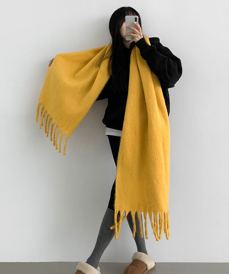 ロングタッセルマフラー12色 MUSTARD
