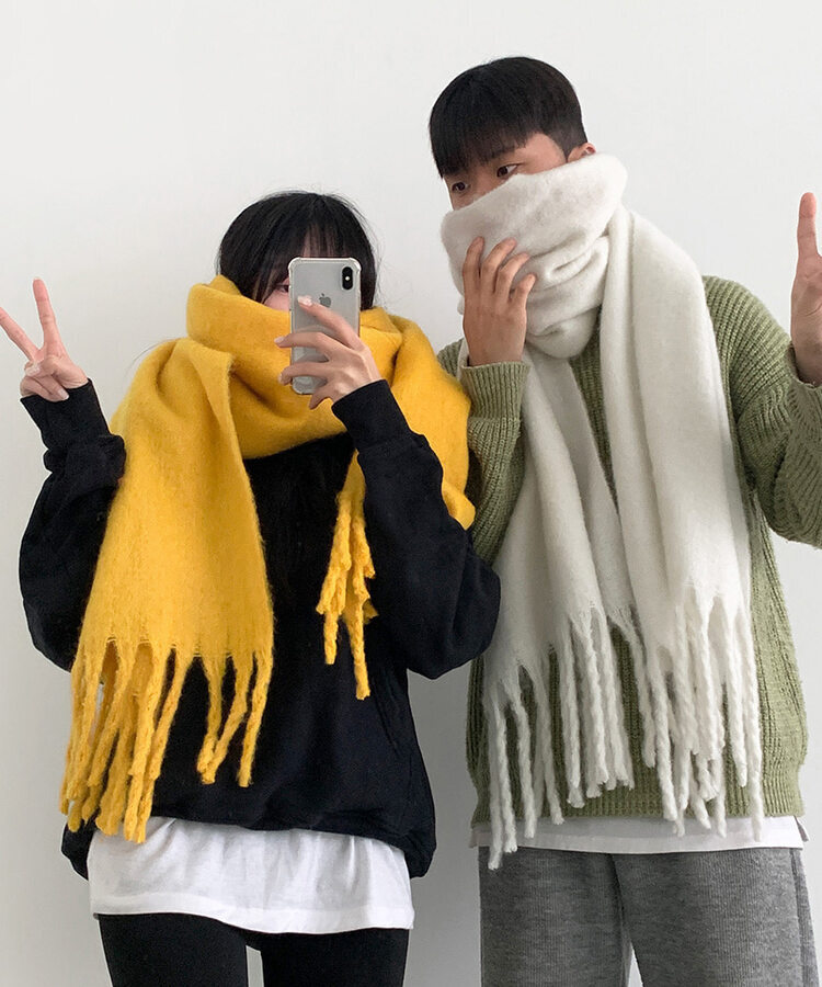 ロングタッセルマフラー12色 MUSTARD