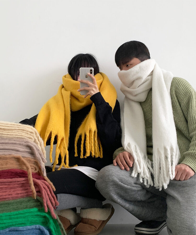 ロングタッセルマフラー12色 WHITE