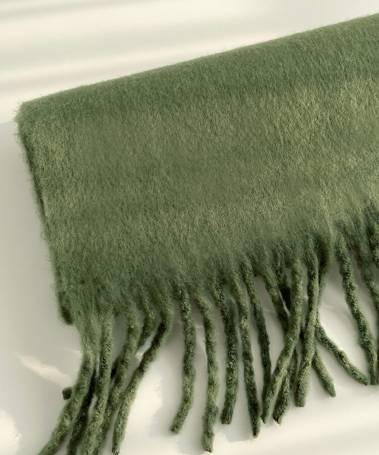 ロングタッセルマフラー12色 KHAKI