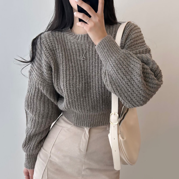 ニット ボカシクロップニット8色 GRAY