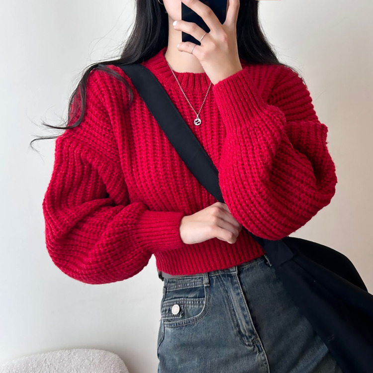 ニット ボカシクロップニット8色 RED