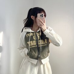 レタリングプリントクロップダブルジップアップパーカー｜ジャンパー