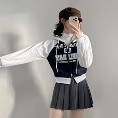 レタリングプリントクロップダブルジップアップパーカー｜ジャンパー