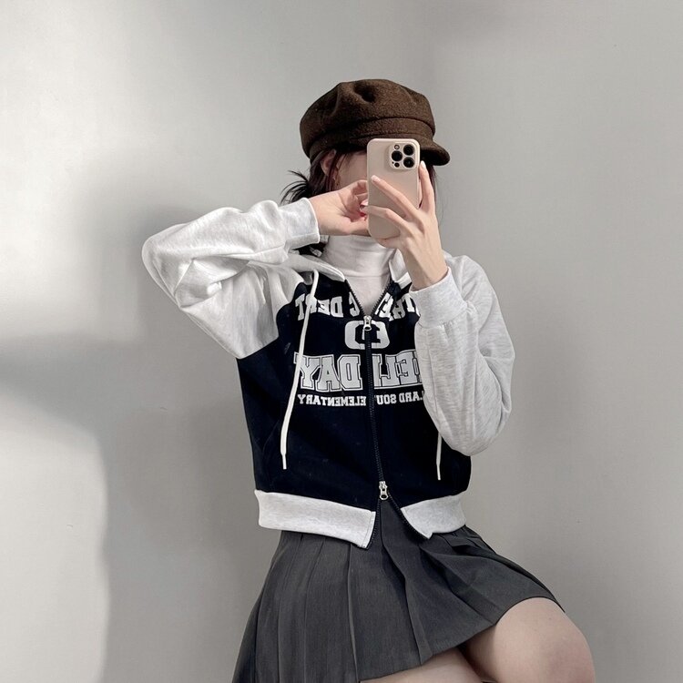 レタリングプリントクロップダブルジップアップパーカー｜ジャンパー