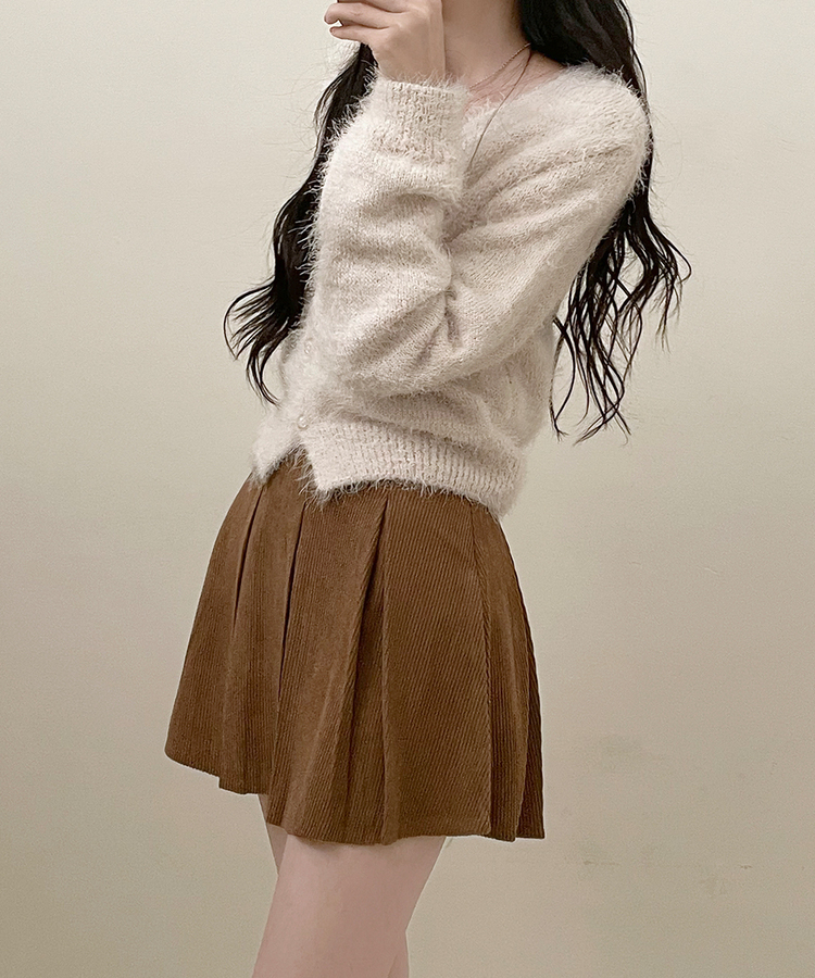 러블리코듀로이골덴플리츠미니스커트 다크베이지