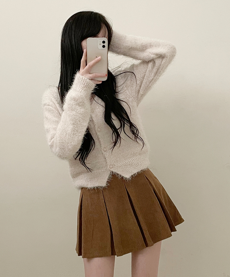 러블리코듀로이골덴플리츠미니스커트 다크베이지