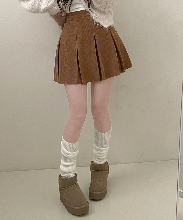 러블리코듀로이골덴플리츠미니스커트 다크베이지