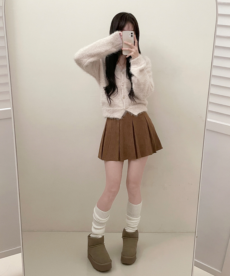 러블리코듀로이골덴플리츠미니스커트 다크베이지