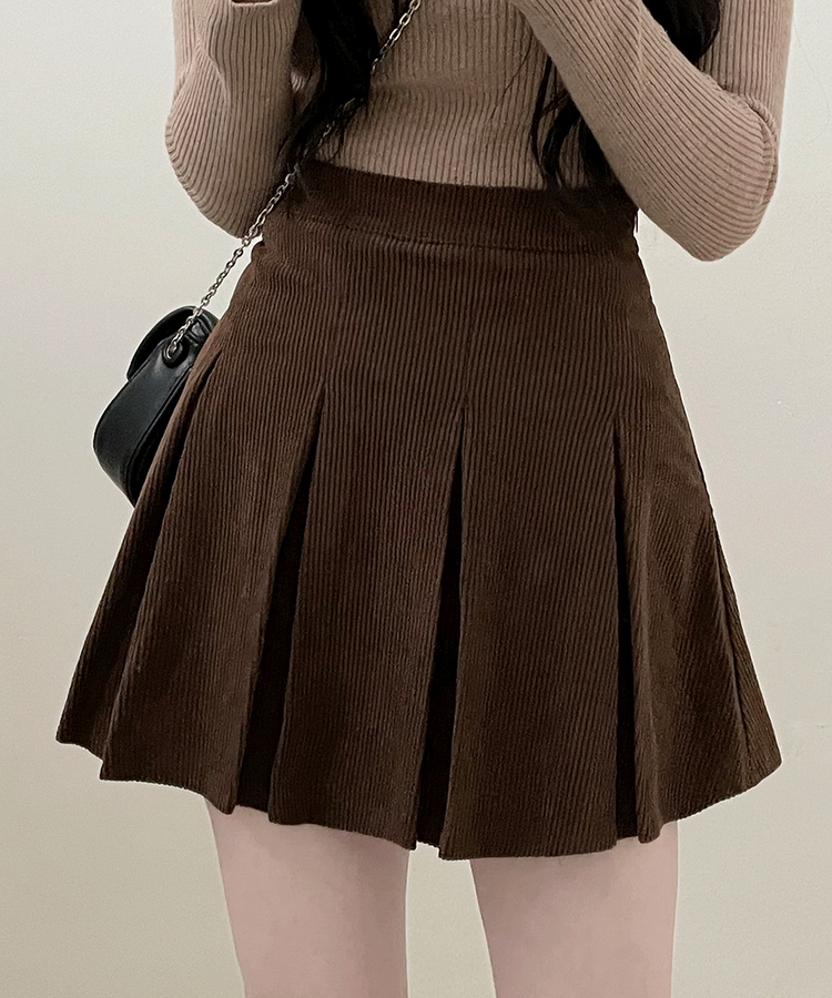 러블리코듀로이골덴플리츠미니스커트 브라운
