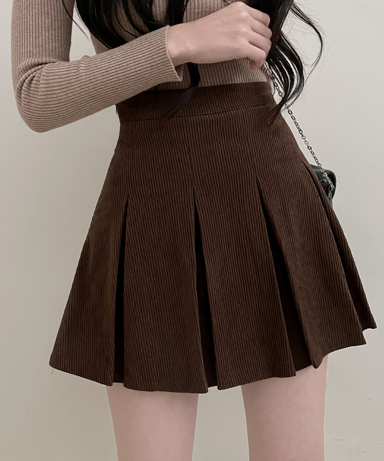 러블리코듀로이골덴플리츠미니스커트 브라운