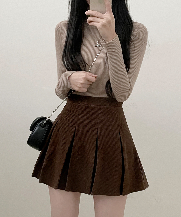 러블리코듀로이골덴플리츠미니스커트 브라운