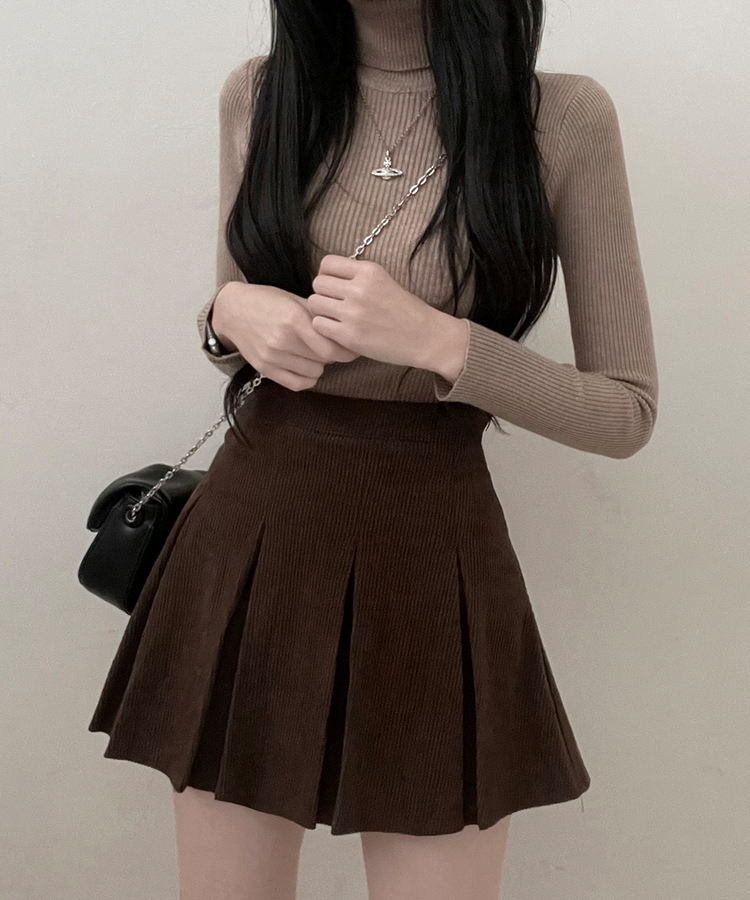 러블리코듀로이골덴플리츠미니스커트 브라운