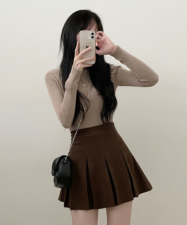 러블리코듀로이골덴플리츠미니스커트 브라운
