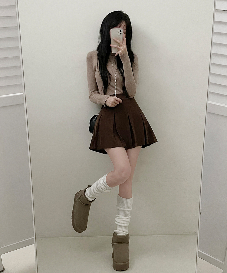 러블리코듀로이골덴플리츠미니스커트 브라운
