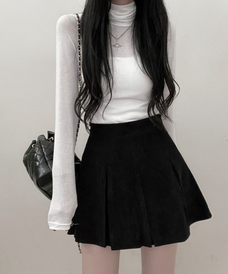 러블리코듀로이골덴플리츠미니스커트 블랙