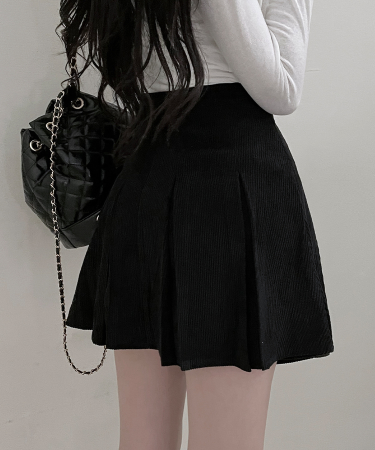 러블리코듀로이골덴플리츠미니스커트 블랙