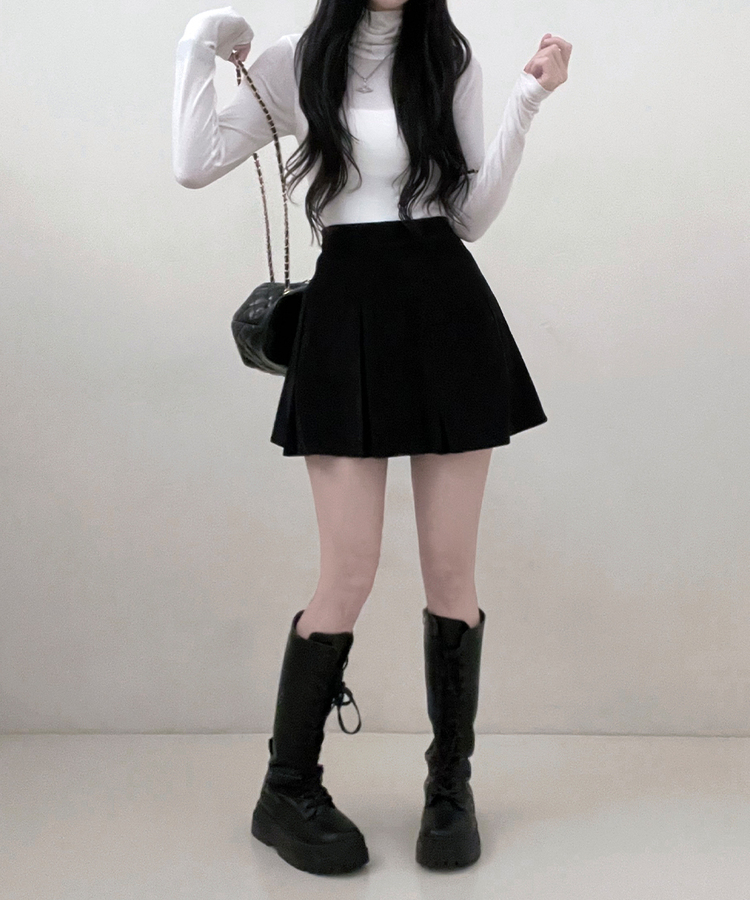 러블리코듀로이골덴플리츠미니스커트 블랙