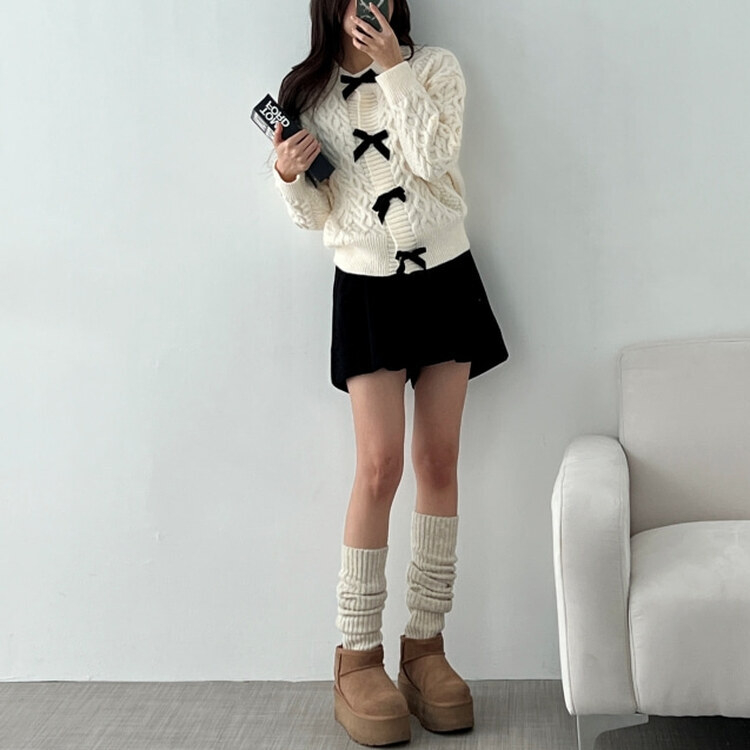 ベルベットリボンルーズフィットニットカーディガン｜カーディガン