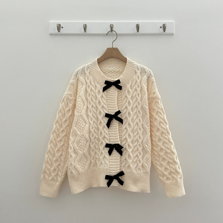 ベルベットリボンルーズフィットニットカーディガン｜カーディガン