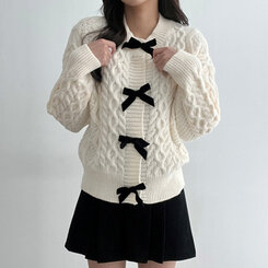 ベルベットリボンルーズフィットニットカーディガン｜カーディガン