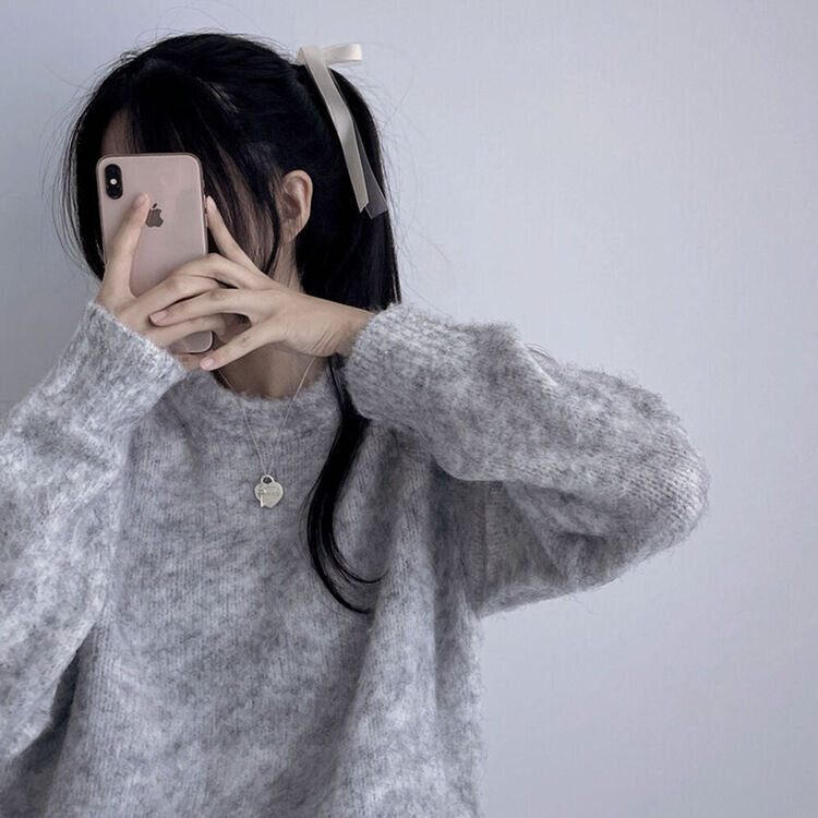 ソフトモヘアウールラウンドネックニット9色 LIGHT GRAY