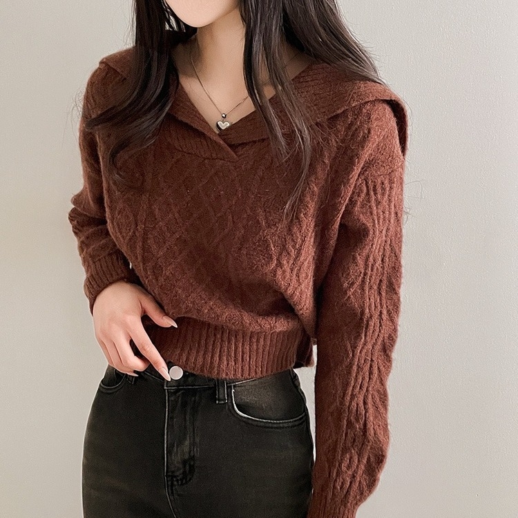 セーラーカラーフィッシャーケーブルクロップニット｜ニット