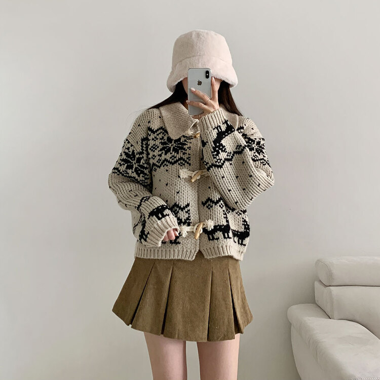 ノルディックカラーネックトグルボタンカーディガン