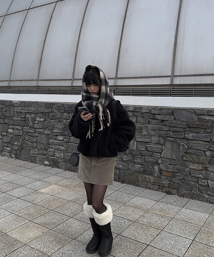 더브 체크 도톰 머플러