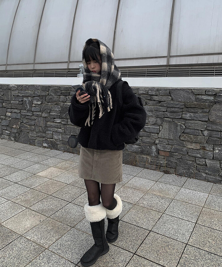 더브 체크 도톰 머플러