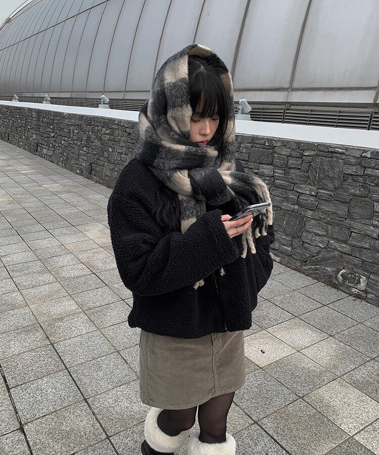 더브 체크 도톰 머플러