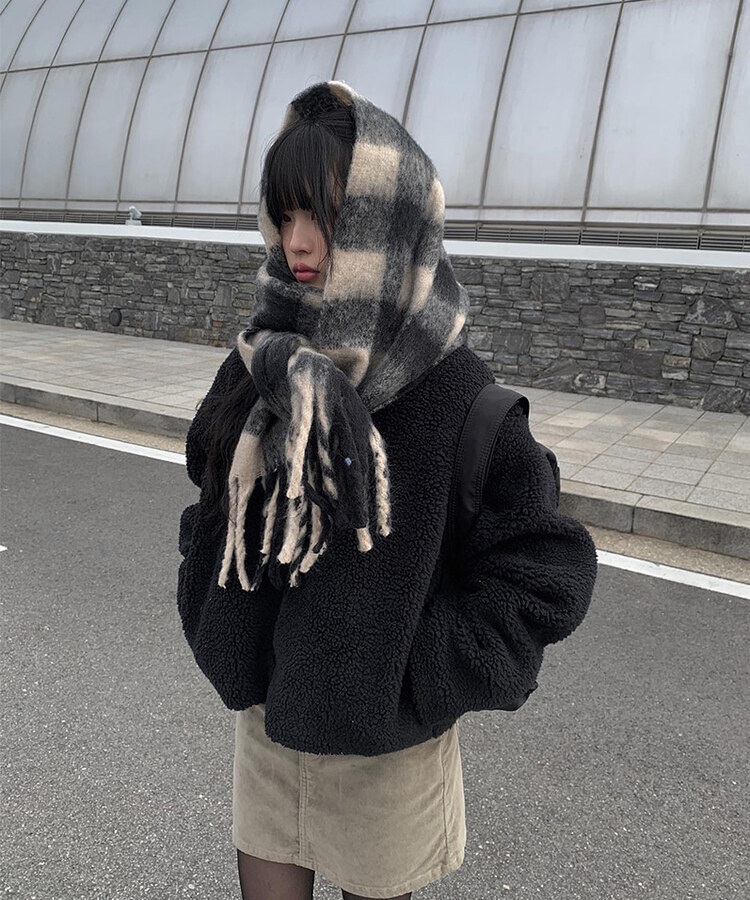 더브 체크 도톰 머플러