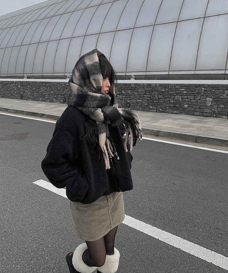 더브 체크 도톰 머플러