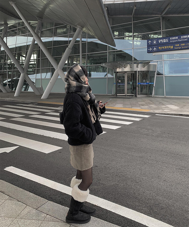 더브 체크 도톰 머플러