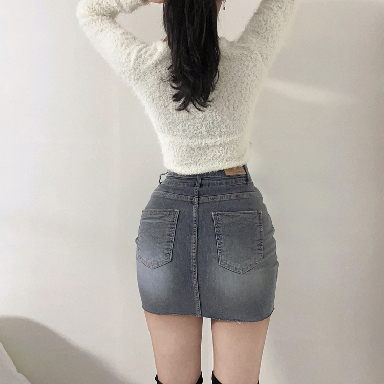 スリムスパンウォッシングカットオフデニムミニスカート｜ミニ