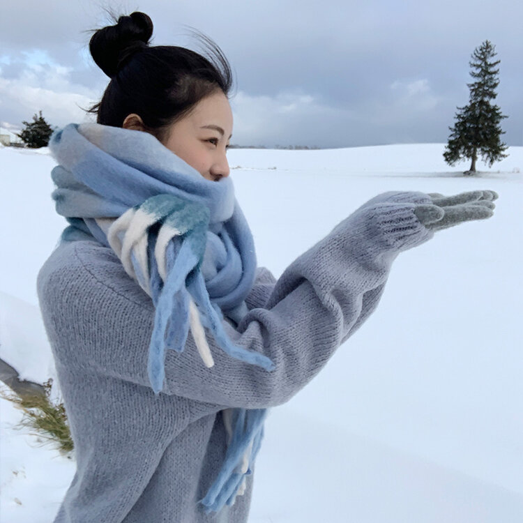 チェックマフラー Blue