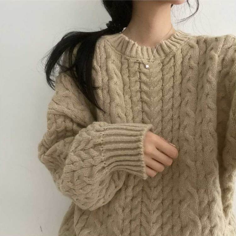 ニット バルーンスリーブルーズラウンドニット KHAKI