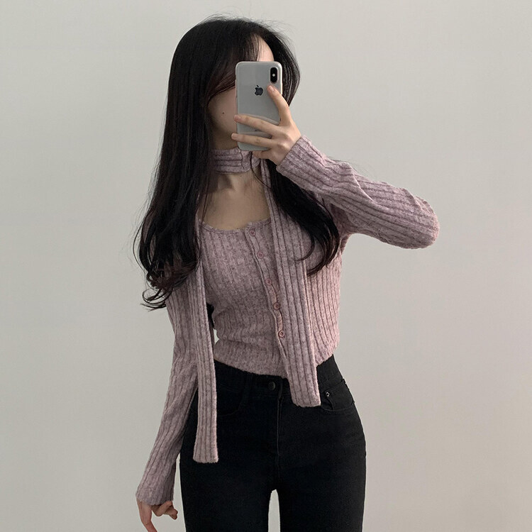 SENEE チョーカーリブニットカーディガン SENEE（セニー）の「choker rib knit cardigan（チョーカーリブニット