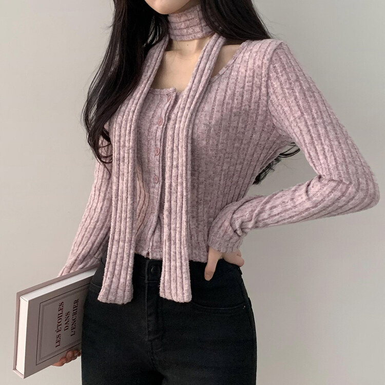 SENEE チョーカーリブニットカーディガン SENEE（セニー）の「choker rib knit cardigan（チョーカーリブニット