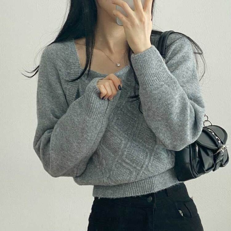 ニット ケーブルスクエアボレロドッキングニット5色 GRAY