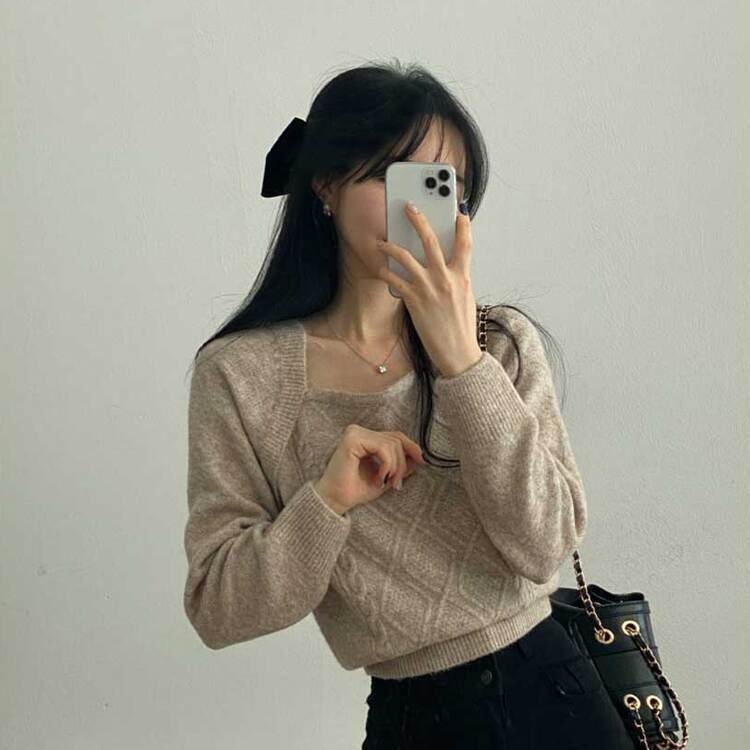 ニット ケーブルスクエアボレロドッキングニット5色 BEIGE