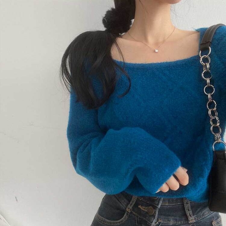 ニット ケーブルスクエアボレロドッキングニット5色 DEEP BLUE