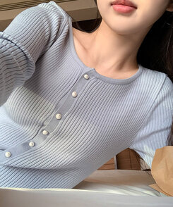 パールボタンカーディガン Sky Blue