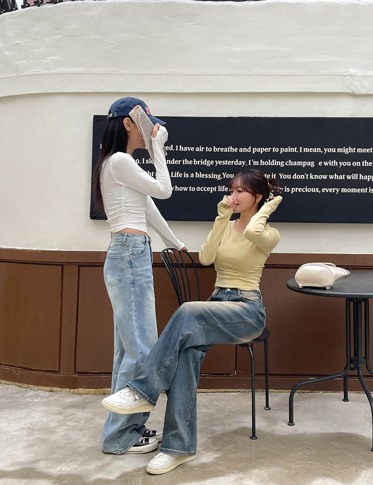 [숏,롱/S~XL/4컬러] 하체커버 워싱 하이웨스트 와이드 데님 팬츠 연청