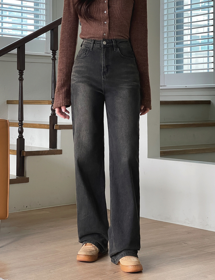 [숏,롱/S~XL/4컬러] 하체커버 워싱 하이웨스트 와이드 데님 팬츠 다크옐로우